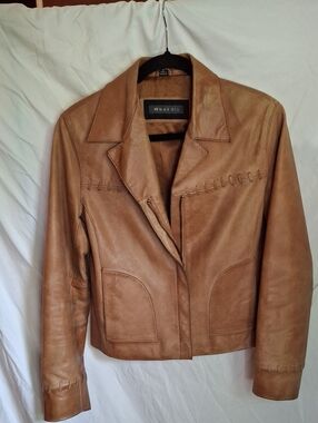Whet Blu Women’s Tan Leather Jacket - Classic Tailored Design